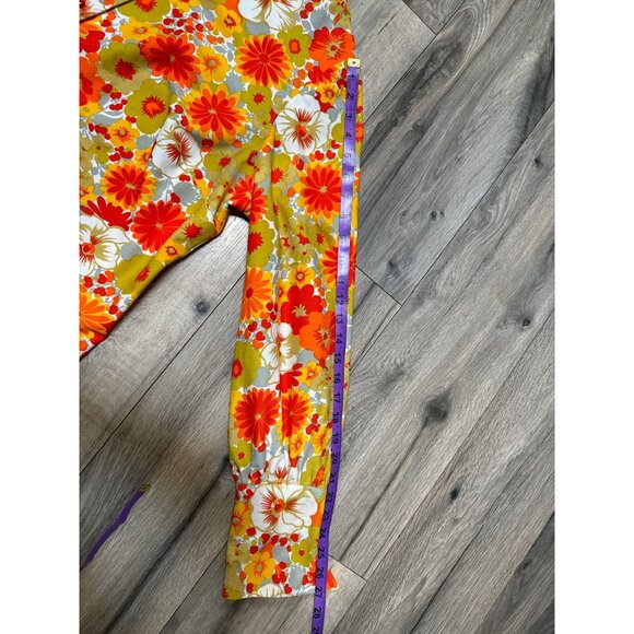 Vintage 70s Floral Button-Up Shirt Long Sleeve Bright Retro Disco Style Ski Shir - Picture 11 of 12
